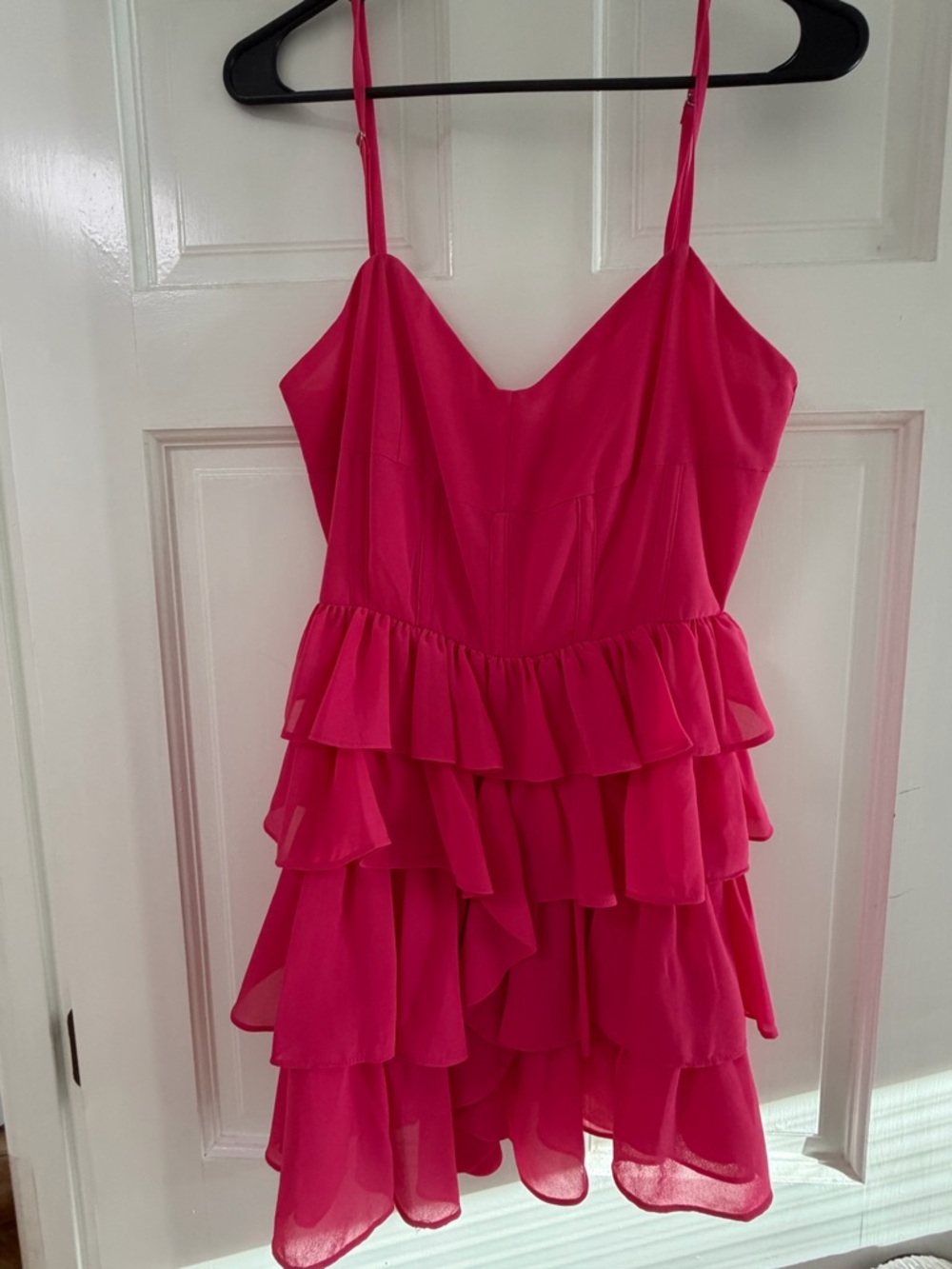 Olivaceous Hot Pink Ruffle Mini Dress